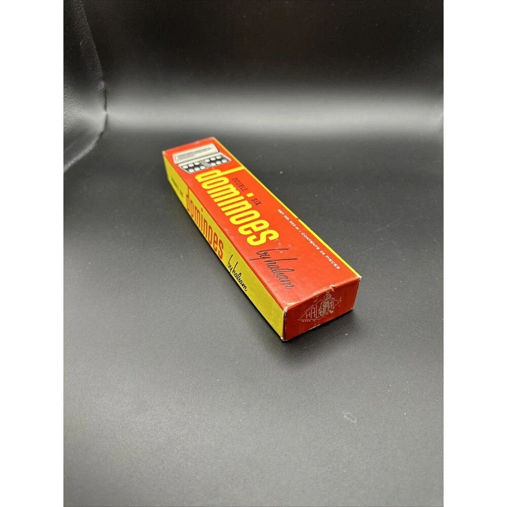 Vintage Dominoes Double Six by Halsam Complete Set Original Red & Yellow Box